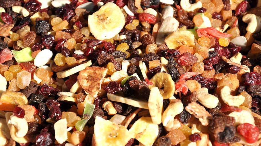 close-up photography of fruit salad, dried fruit, mixed, food HD wallpaper