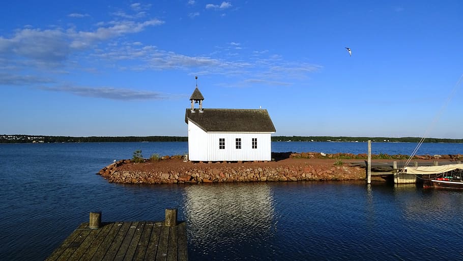 mariehamn, aland, aland islands, church, baltic sea, finland, HD wallpaper