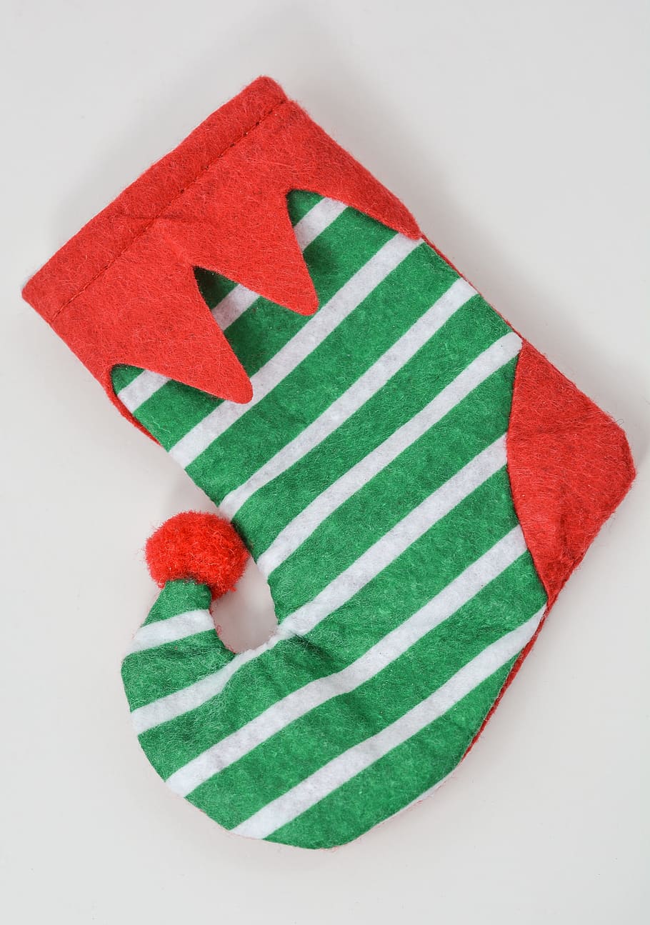 closeup photo of elf stocking, christmas, sock, shoe, gift HD wallpaper