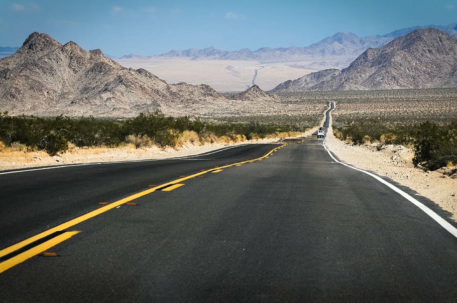 grey concrete road under blue sky, route, arizona, travel, america
