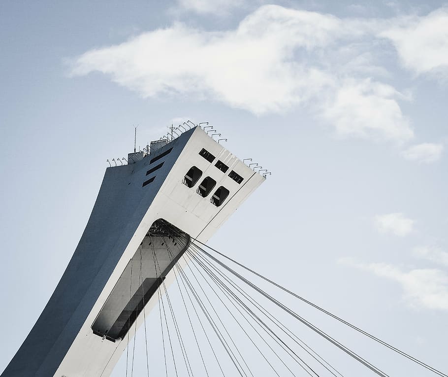 white tower, cables, building, architecture, design, wire, pole HD wallpaper