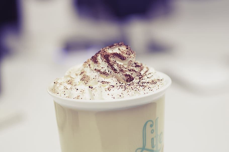 white icing-coated filled in cup, coffee, whipped cream, foam HD wallpaper