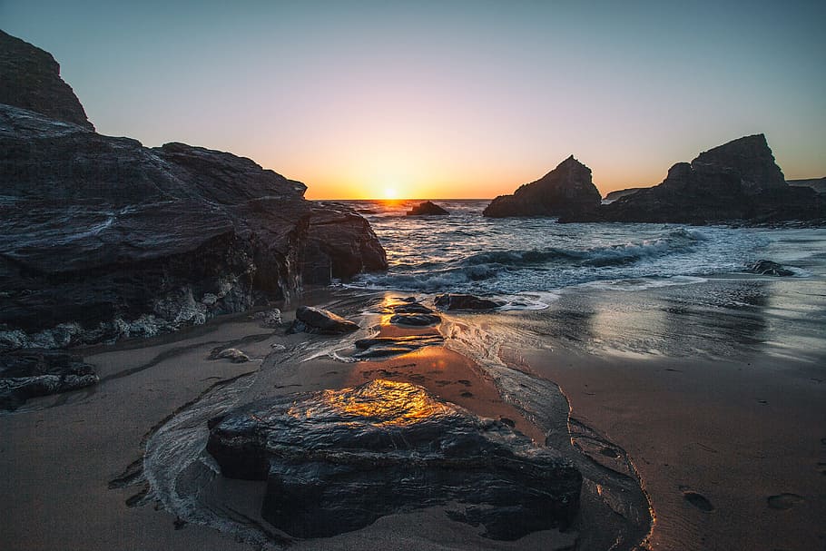 Seascape shot captured at sunset on the Coast of Cornwall, England