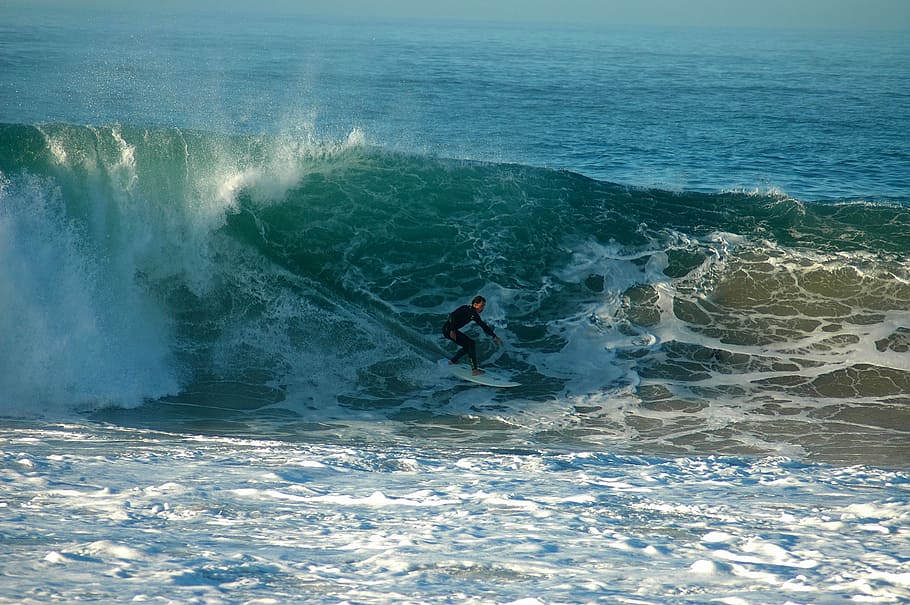 Surfing, Beach, Ocean, Wave, Surfer, surfing line, one person HD wallpaper