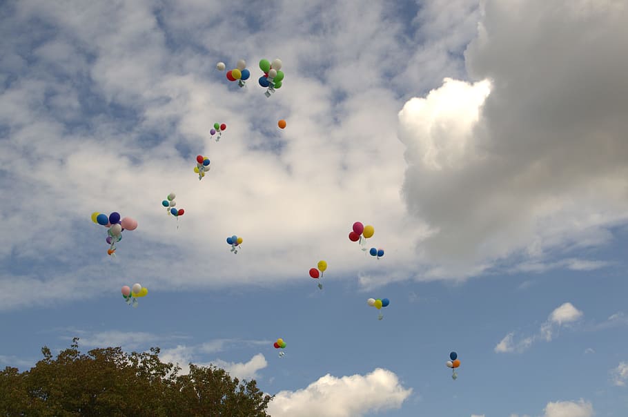 balloons, sky, entschweben, cloud - sky, mid-air, large group of objects HD wallpaper