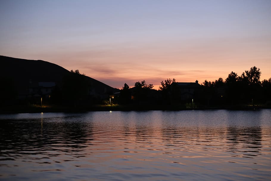 lake, sunset, dusk, sky, water, scenics - nature, beauty in nature HD wallpaper