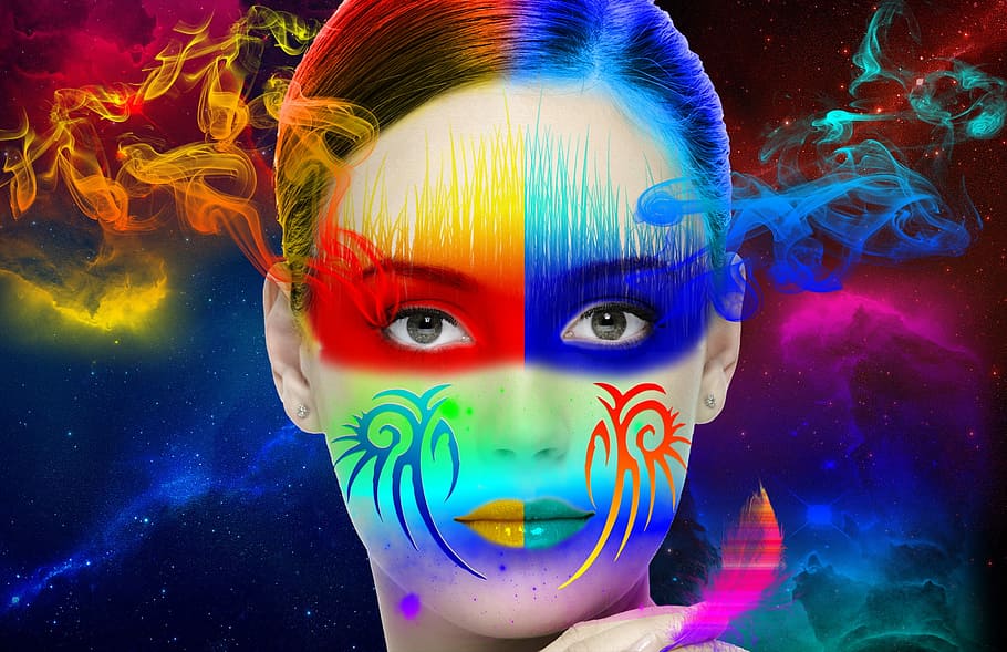 Art, Digital, Advertising, multi colored, portrait, looking at camera HD wallpaper