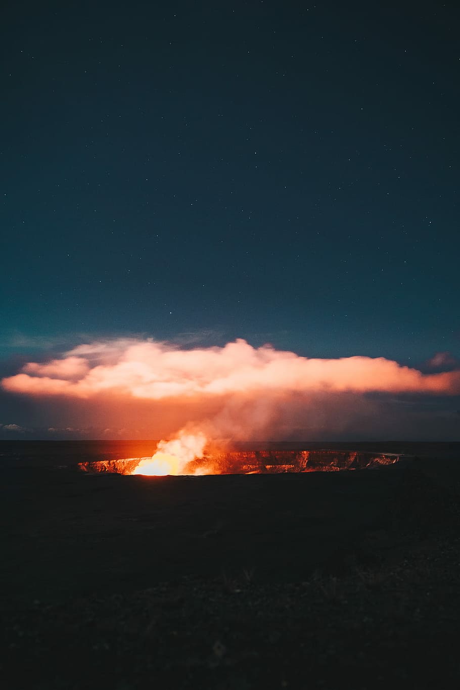 bonfire against white clouds, photo of crater under dark sky HD wallpaper