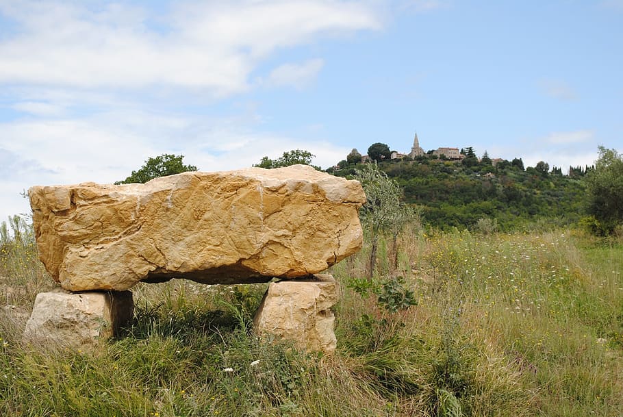 stone, rock, rocks, bridge, plant, sky, grass, cloud - sky HD wallpaper