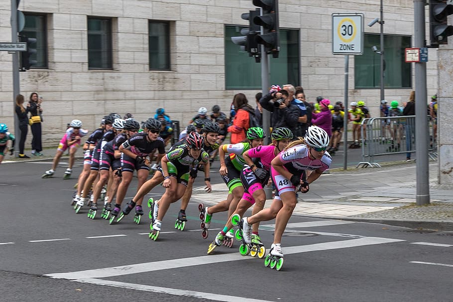 berlin, marathon, skater, group of people, large group of people HD wallpaper
