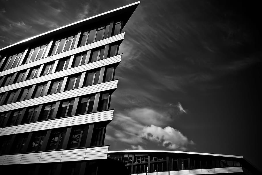 grayscale photo of corner side of the building, architecture HD wallpaper