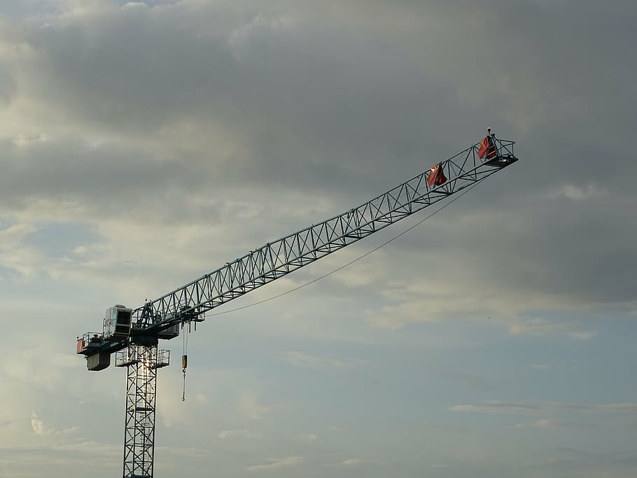 crane, construction, sky, clouds, evening, scaffold, metal HD wallpaper