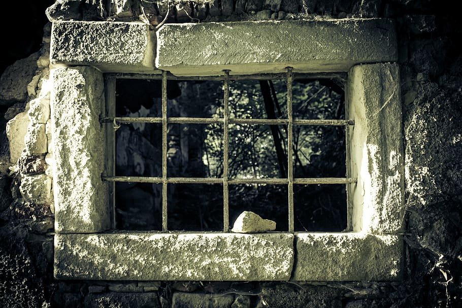 rectangular gray concrete window pane, prison, prison window, HD wallpaper