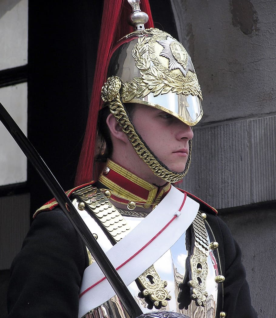 photo of royal guard in armor set, England, English, Great Britain