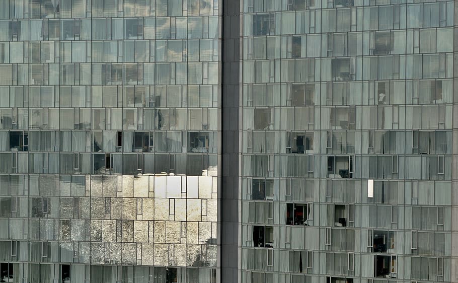 Building, Downtown, Offices, Reflection, windows, sea reflection HD wallpaper