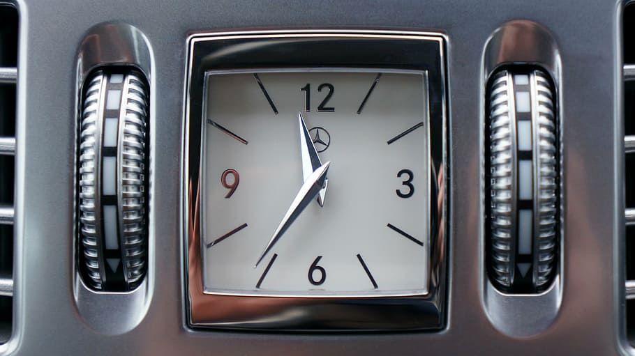square white Mercedes-Benz analog watch displaying 11:36 time, HD wallpaper