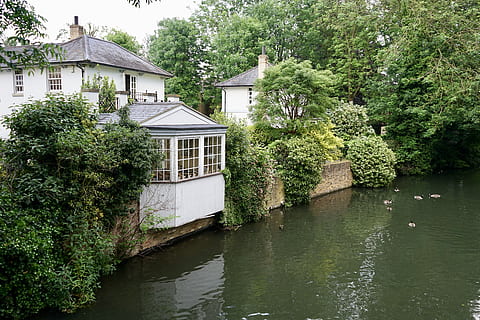 river, house, building, water, landscape, tree, reflection HD wallpaper
