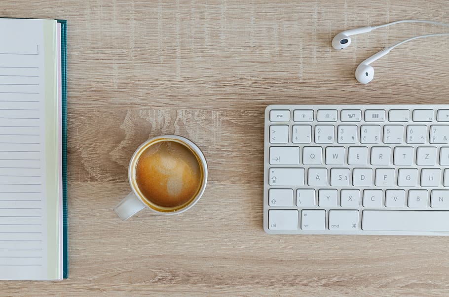 Directly Above Shot of Keyboard on Table, business, coffee, computer HD wallpaper