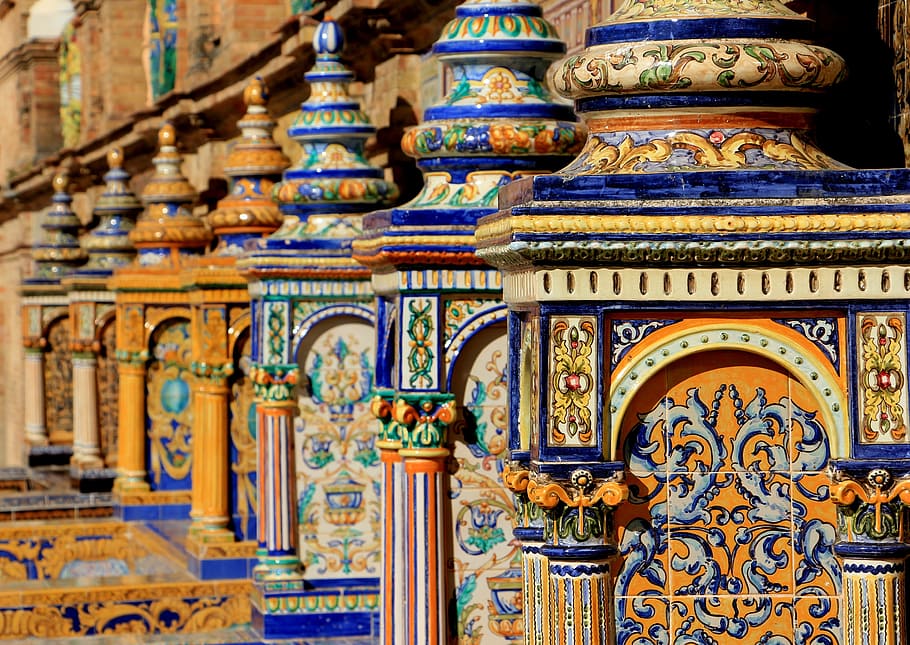 blue and beige temple, Spain, Ceramic, Decoration, Design, Tile HD wallpaper