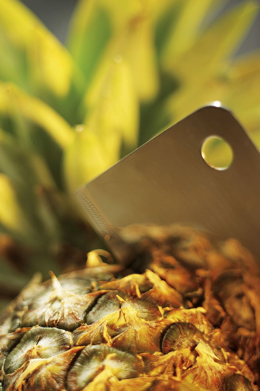 Pineapple, Cut, Knife, Fruit, cut pineapple, exotic, selective focus HD wallpaper
