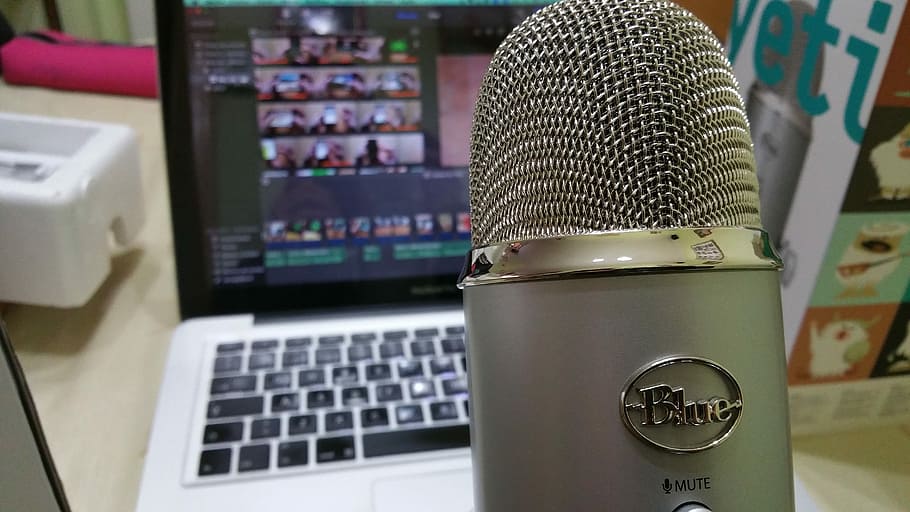 gray Blue condensing microphone, Audio, Radio, Computer, podcast HD wallpaper