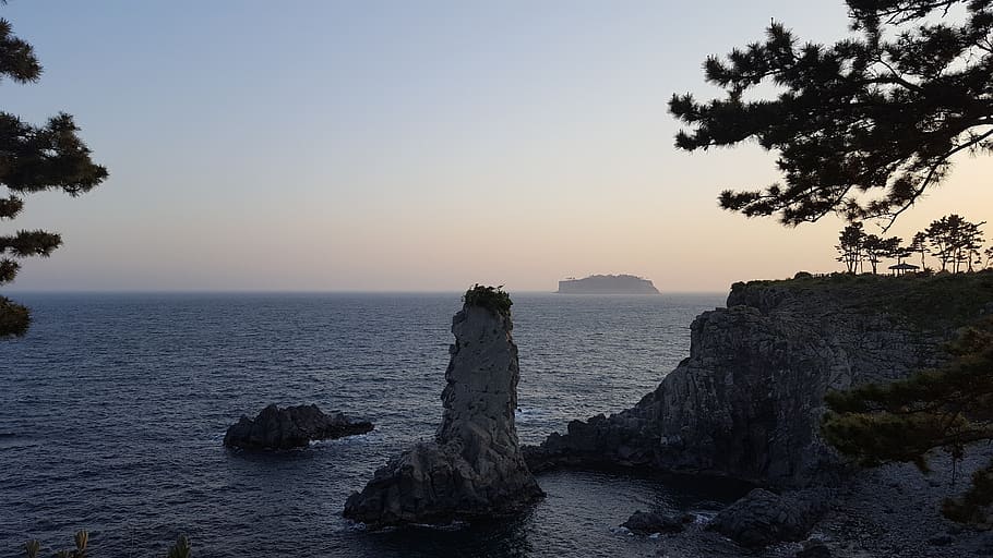 jeju island, sunset, jeju island beach, sky, water, sea, scenics - nature