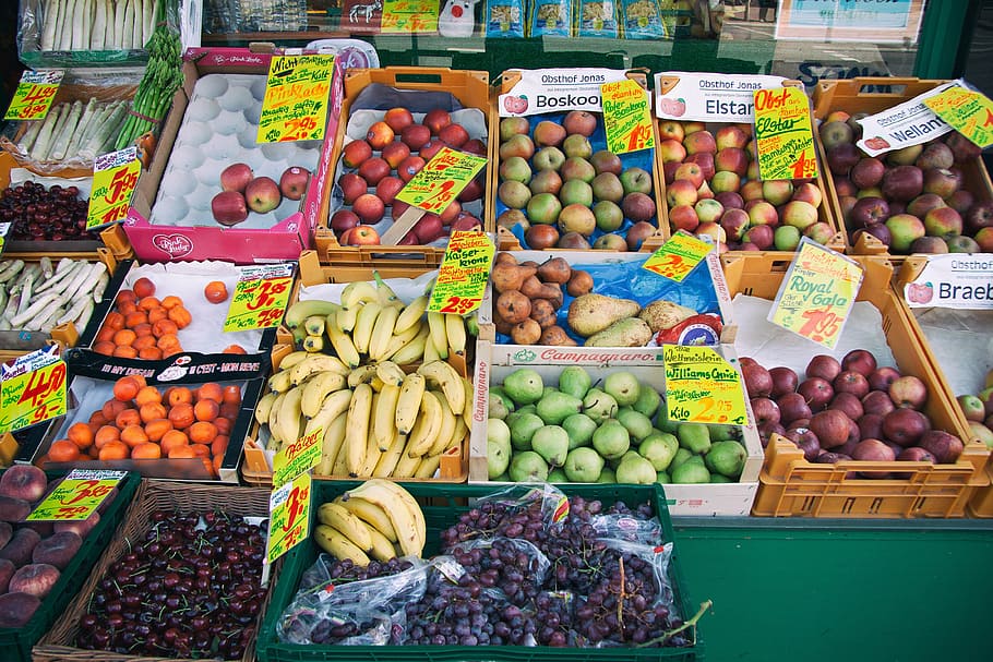 assorted-variant of fruit, market, fruits, stand, stall, fresh, HD wallpaper