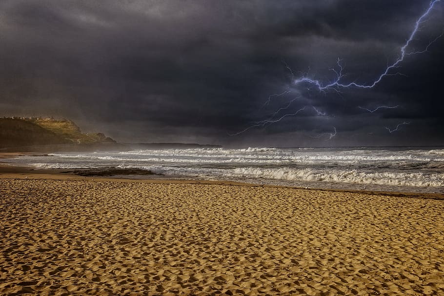 seashore during stormy weather, beach, sand, shoreline, ocean, HD wallpaper