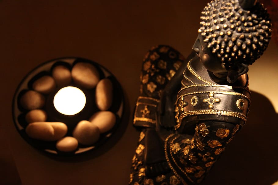 buddha, candle, relaxation, indoors, close-up, no people, focus on foreground HD wallpaper