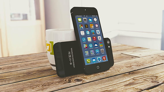 black iPod Touch beside white ceramic mug, iphone, office, work HD wallpaper