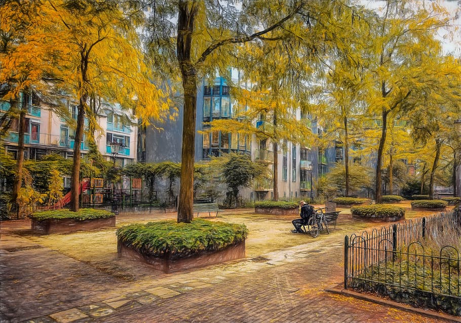 amsterdam, park, solitude, tranquil, painting, holland, autumn HD wallpaper