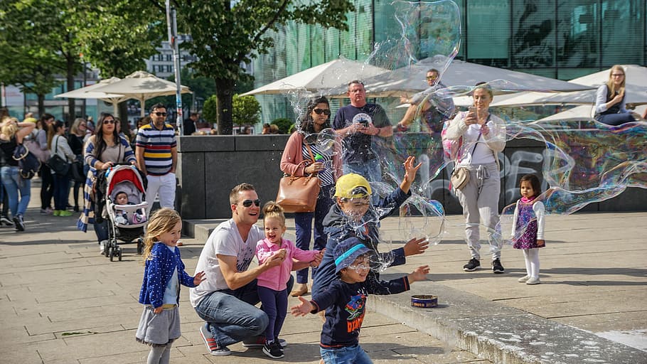 Hamburg, Soap Bubble, Children, Face, human, fun, port, people
