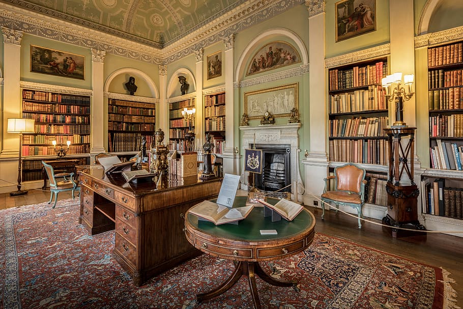 Harewood House Library, books, interior, public domain, room, HD wallpaper