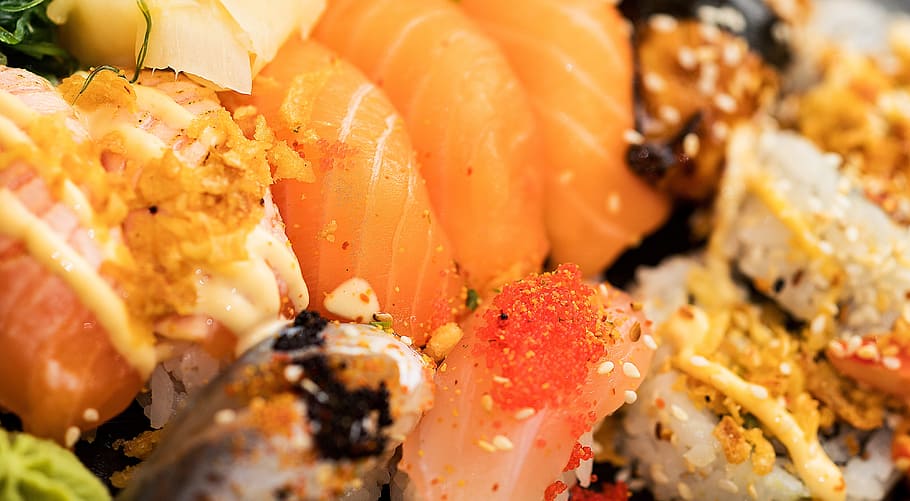 selective focus photography of several sushi's, take away, food, HD wallpaper