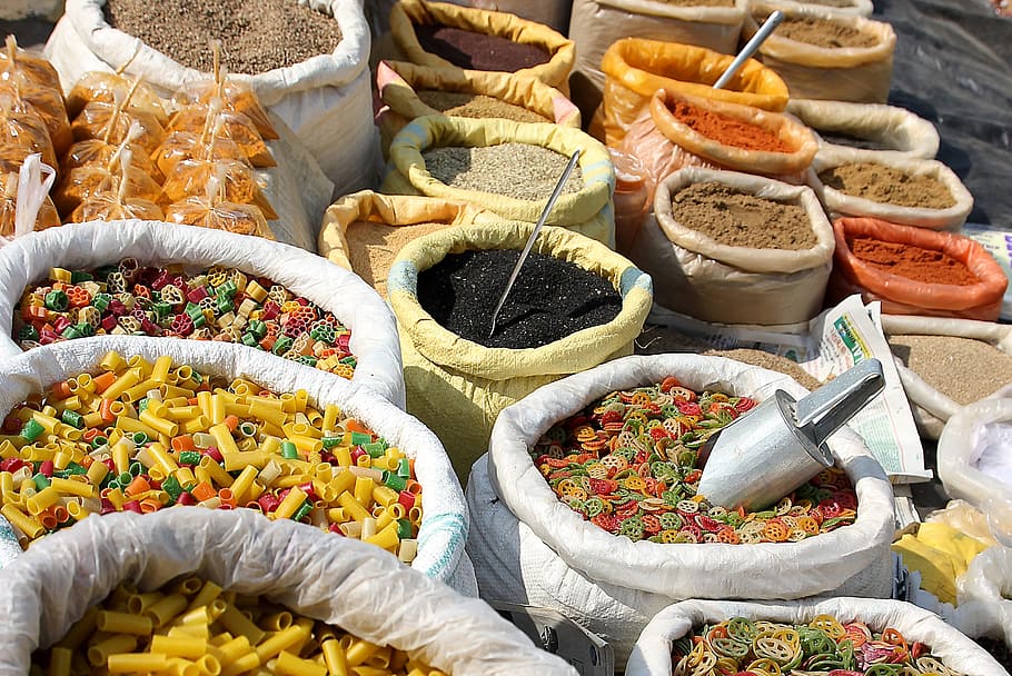 filled piling sack at daytime, indian spices, food, ingredient