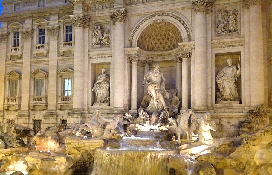 trevi fountain, fontana di trevi, rome, italy, historic, sculpture