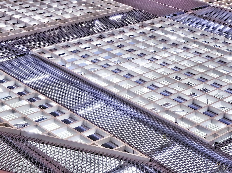 grid, metal, structure, modern, futuristic, technology, indoors HD wallpaper
