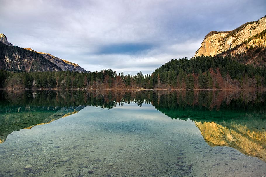 landscape photography of trees reflection on water, body of water during day time HD wallpaper