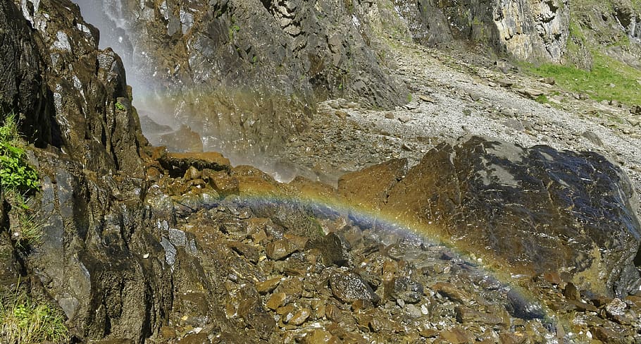 Rainbow, Mountains, Waterfall, Landscape, rock, rock - object HD wallpaper