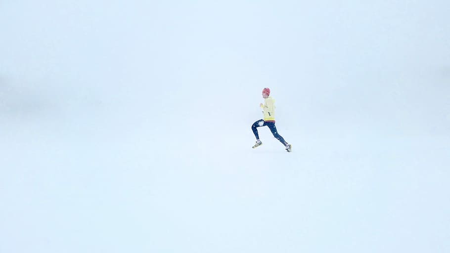 person in yellow sweater and blue pants leaping on air, flying HD wallpaper