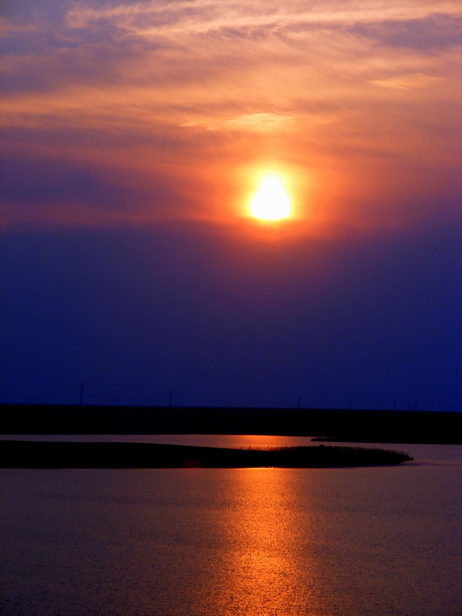 sunset, lake, reflection, sky, red, beauty, evening, romantic HD wallpaper