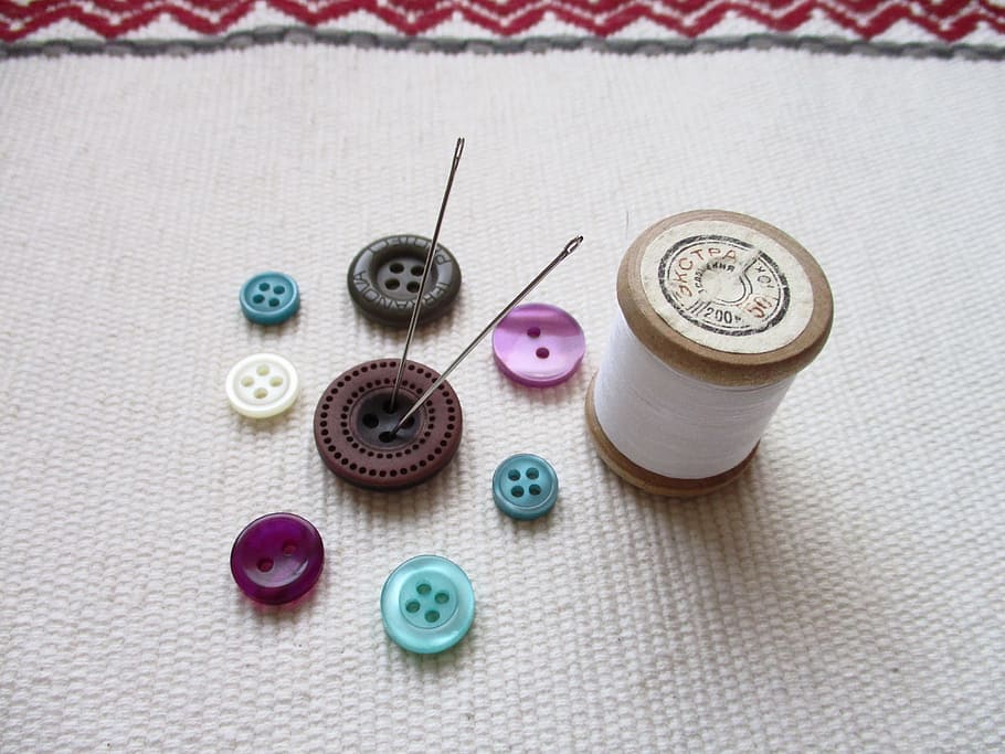 buttons, thread, needlework, needles, coil, design, hobby, textiles HD wallpaper