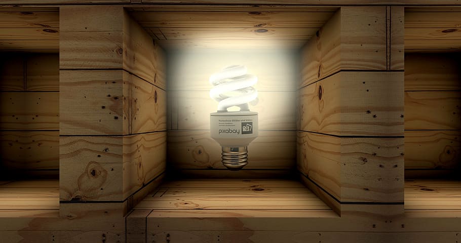 white LED bulb, lamp, light, pear, window, niche, wall, boards HD wallpaper