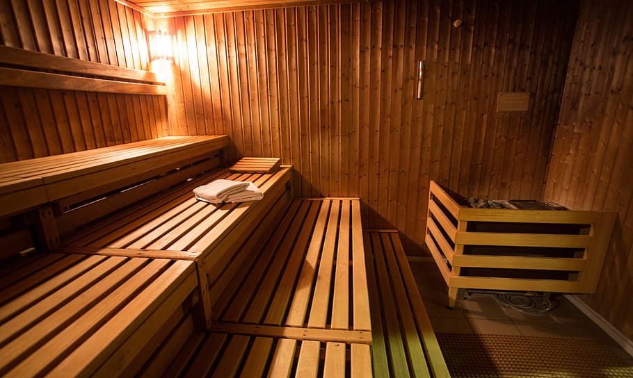 brown wooden sauna bath, leisure, finnish sauna, relax, wood sauna