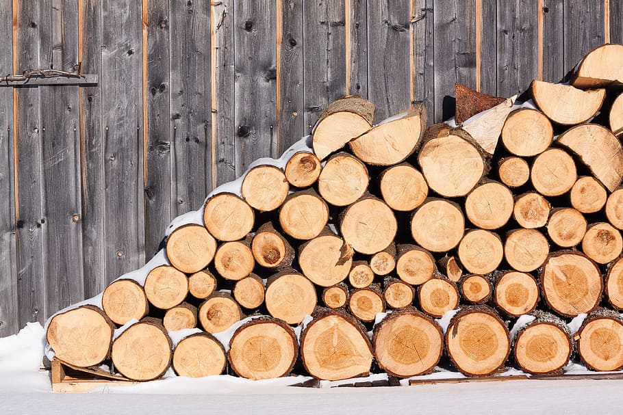 pile of logs, wood, firewood, barn, holzstapel, growing stock, HD wallpaper