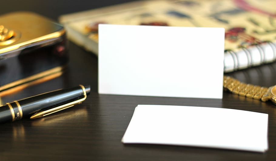 black fountain pen and white paper on wooden table top, visit card, HD wallpaper