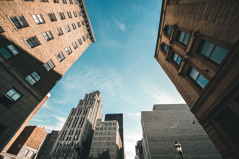 worm's eye view of buildings, worm's-eye photography of buildings HD wallpaper