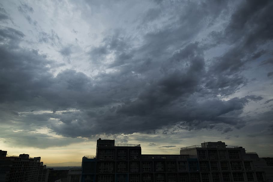 sky, cloud, dark clouds, at dusk, cloud - sky, architecture HD wallpaper