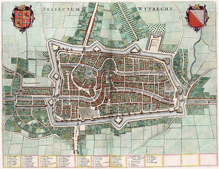 1652 Map of Utrecht, Netherlands, city, historical, public domain