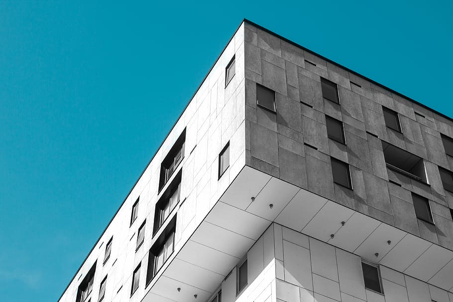 white building, white concrete building under blue sky, architecture HD wallpaper